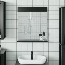   vidaXL BERG fekete tömör fa fürdőszobatükör polccal 60 x 12 x 70 cm