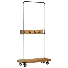   vidaXL tömör mangófa és vas ruhaállvány kerekekkel 90 x 35 x 190 cm