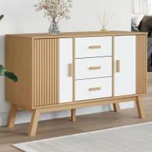   vidaXL OLDEN fehér és barna tömör fenyőfa tálalószekrény 114x43x73,5cm