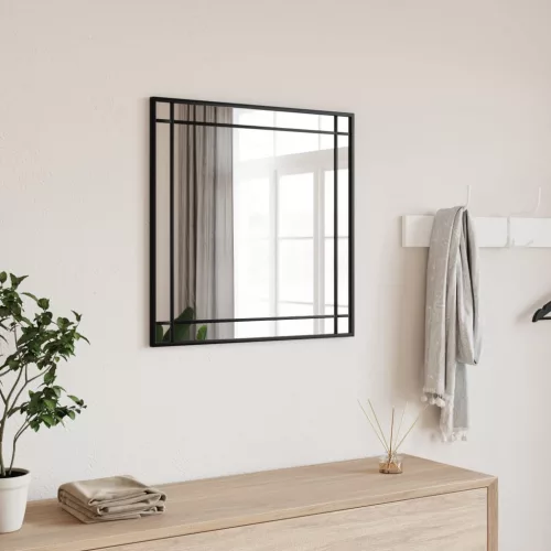 vidaXL fekete négyzet alakú vas fali tükör 60 x 60 cm
