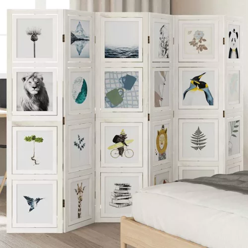 vidaXL 6 paneles fehér tömör császárfa térelválasztó