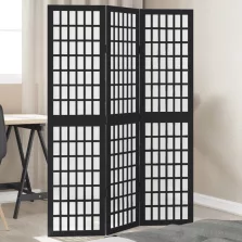 vidaXL 3 paneles fekete tömör császárfa térelválasztó