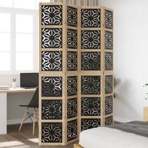 vidaXL 4 paneles barna és fekete tömör császárfa térelválasztó