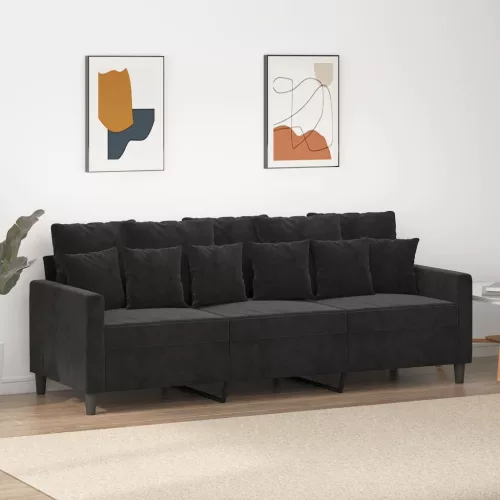 vidaXL 3 személyes fekete bársony kanapé 180 cm
