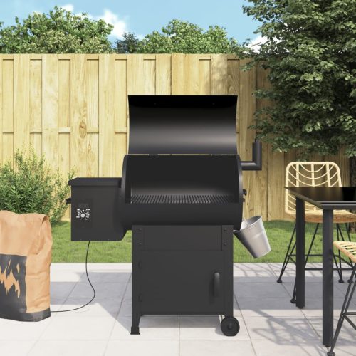 vidaXL fekete vas pellet grillsütő kéménnyel 104 cm