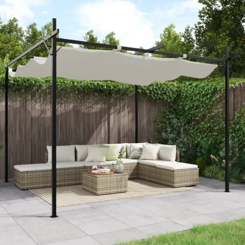 vidaXL krémszínű pergola behúzható tetővel 295 x 292 x 230 cm