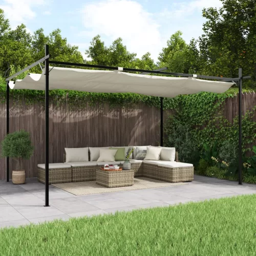 vidaXL krémszínű pergola behúzható tetővel 395 x 292 x 230 cm