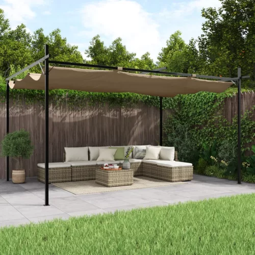 vidaXL tópszínű pergola behúzható tetővel 395 x 292 x 230 cm