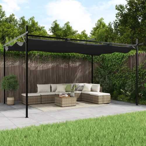vidaXL antracitszürke pergola behúzható tetővel 395 x 292 x 230 cm