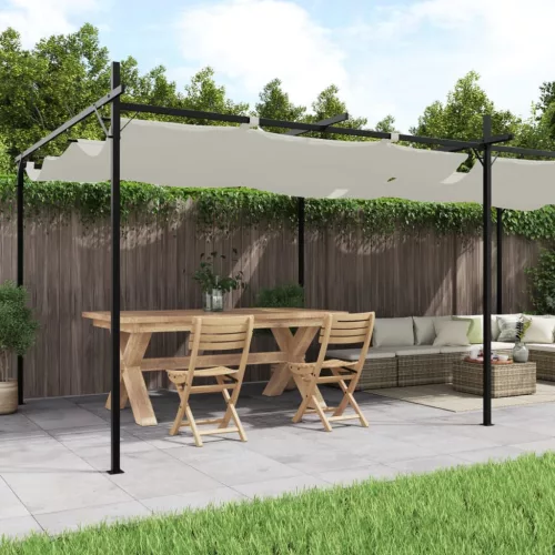 vidaXL krémszínű pergola behúzható tetővel 589 x 292 x 230 cm