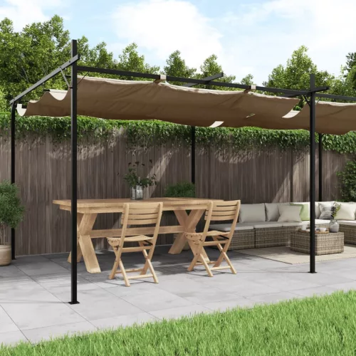vidaXL tópszínű pergola behúzható tetővel 589 x 292 x 230 cm