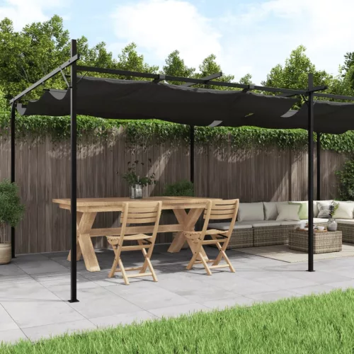 vidaXL antracitszürke pergola behúzható tetővel 589 x 292 x 230 cm