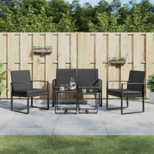   vidaXL 5 részes fekete polyrattan kerti étkezőgarnitúra párnákkal