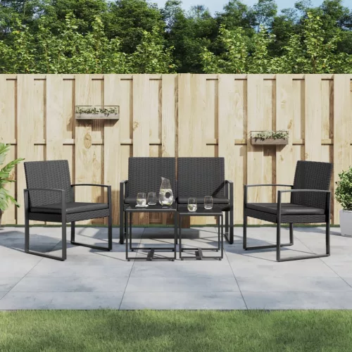 vidaXL 5 részes fekete polyrattan kerti étkezőgarnitúra párnákkal