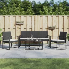   vidaXL 5 részes fekete polyrattan kerti étkezőgarnitúra párnákkal
