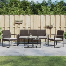   vidaXL 5 részes barna polyrattan kerti étkezőgarnitúra párnákkal
