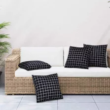   vidaXL Szórt Párnák 4 pcs Fekete Kockás 50 x 50 cm Poliészter szövet