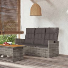   vidaXL szürke polyrattan dönthető kerti pad párnával 173 cm