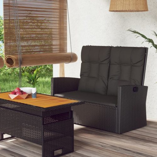 vidaXL fekete polyrattan dönthető kerti pad párnával 118 cm