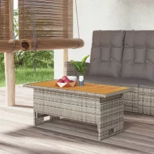   vidaXL szürke tömör akácfa és polirattan kerti asztal 100x50x43/63 cm