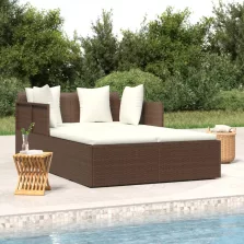   vidaXL barna polyrattan napozóágy párnával 182 x 118 x 63 cm