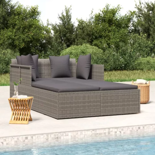 vidaXL szürke polyrattan napozóágy párnával 182 x 118 x 63 cm