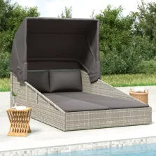   vidaXL szürke polyrattan napágy összecsukható tetővel 200x114x128 cm