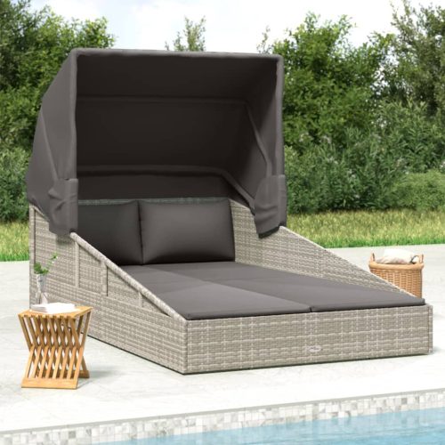 vidaXL szürke polyrattan napágy összecsukható tetővel 200x114x128 cm