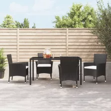   vidaXL 4 db fekete polyrattan kerti szék párnákkal (csak Egyesült Királyság/Írország/FI/NO)
