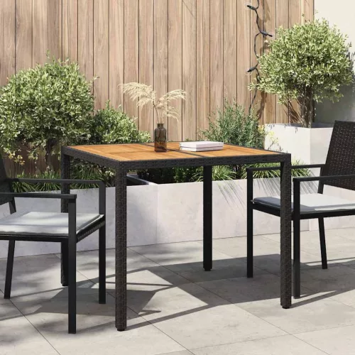 vidaXL Kerti Asztal Fekete 90 x 90 x 75 cm polirattan