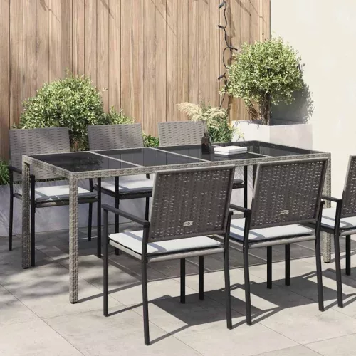 vidaXL Kerti Asztal Szürke 190 x 90 x 75 cm polirattan