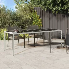   vidaXL fehér polyrattan és edzett üveg kerti asztal 250 x 100 x 75 cm