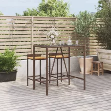   vidaXL barna polyrattan üveglapos bárasztal 110 x 70 x 110 cm