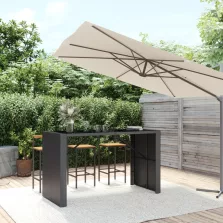   vidaXL fekete polyrattan üveglapos bárasztal 185 x 80 x 110 cm