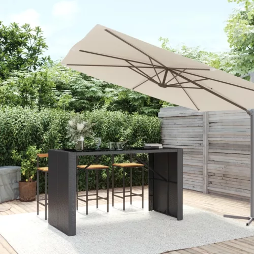 vidaXL fekete polyrattan üveglapos bárasztal 185 x 80 x 110 cm