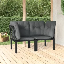   vidaXL 2 db fekete-szürke polyrattan kerti sarokfotel párnákkal