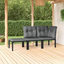   vidaXL 3 részes fekete szürke polyrattan kerti ülőgarnitúra