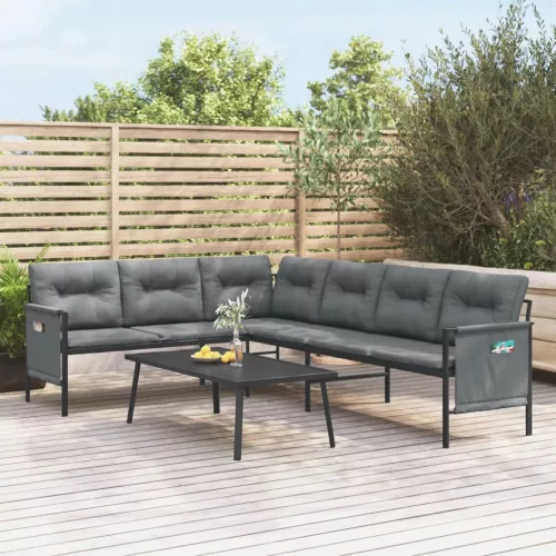 vidaXL antracitszürke acél és textil kerti sarokkanapé
