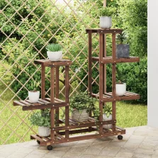   vidaXL tömör fenyőfa virágtartó állvány kerekekkel 95 x 25 x 101 cm