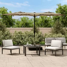   vidaXL tópszínű dupla tetős napernyő LED-ekkel 316x145 cm