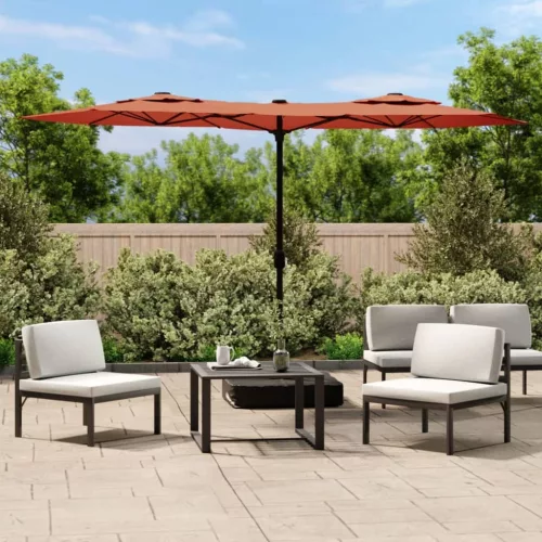 vidaXL terrakotta dupla tetős LED-es napernyő 316x240 cm