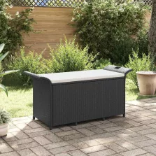   vidaXL fekete polyrattan kerti pad párnával 116 x 46 x 57 cm