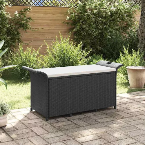 vidaXL fekete polyrattan kerti pad párnával 116 x 46 x 57 cm