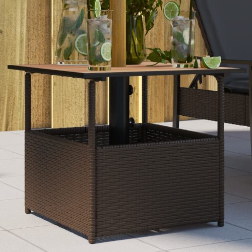 vidaXL barna polyrattan kerti asztal napernyőlyukkal 55x55x46,5 cm