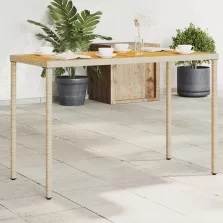   vidaXL bézs polyrattan akácfa lapos kerti asztal 115x54x74 cm