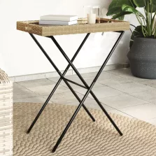   vidaXL bézs összecsukható polyrattan tálcaasztal 65 x 40 x 75 cm