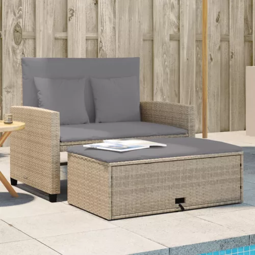 vidaXL 2 személyes bézs polyrattan kerti kanapé párnával