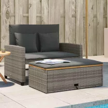   vidaXL 2 személyes szürke polyrattan/akácfa kerti kanapé párnával