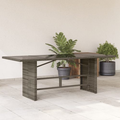 vidaXL szürke polyrattan üveglapos kerti asztal 190x80x74 cm