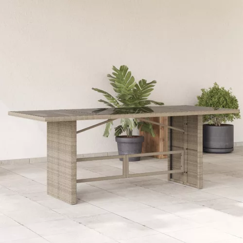 vidaXL szürke polyrattan üveglapos kerti asztal 190x80x74 cm